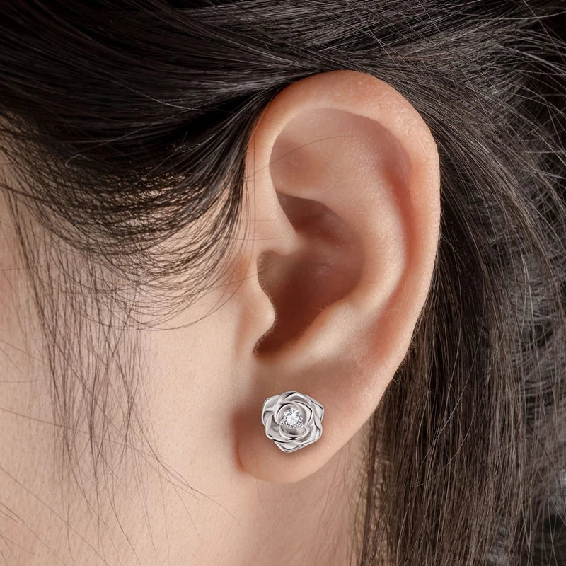 100% 925 Sterling Silver Rose Flower Jewelry Set D Color Round Cut Moissanite Earrings Pendant Necklace for Women Gifts