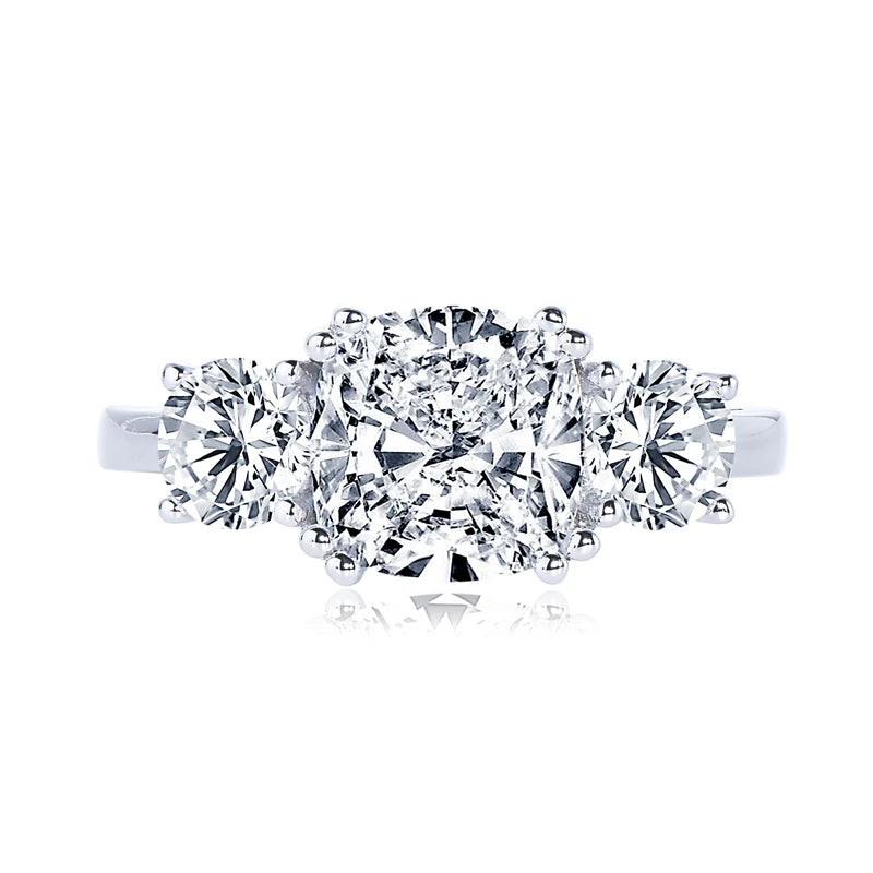3.5CT Three Stone Engagement Ring Band 925 Silver Sterling Cushion Cut Moissanite Wedding Ring Certified Jewelry For Women