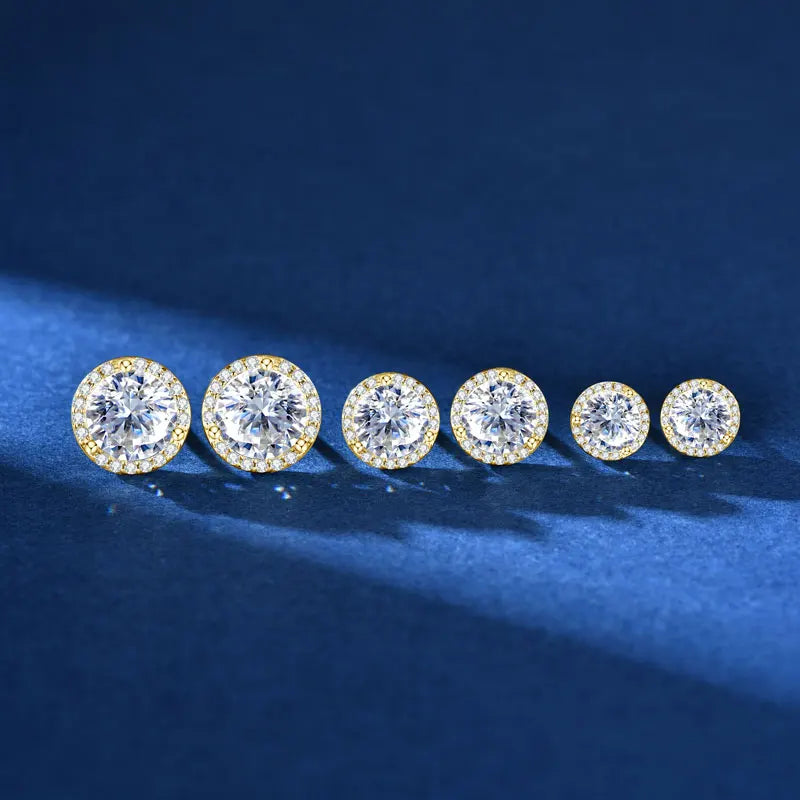 Classic 2CT 1CT 0.5CT D Moissanite Round Stud Earrings for Women Men 925 Silver 3 Claw Sparking Lab Diamond Certified Fine Jewel