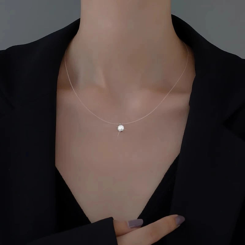 925 Silver 8mm 2ct Moissanite Pendant Necklace for Women Jewelry Adjustable Invisible Fish Line Chain Collar 1ct 0.5ct Diamond
