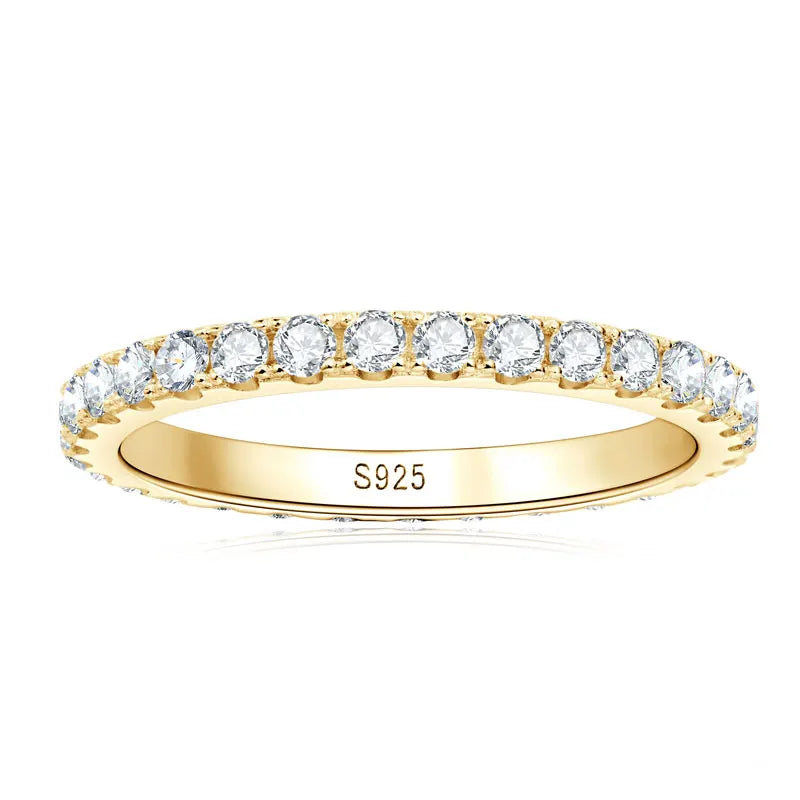 Classic 925 Sterling Silver Full Eternity Ring 2mm D Moissanite Rings Stackable Finger Bands for Women 18k Gold Plated Jewelry