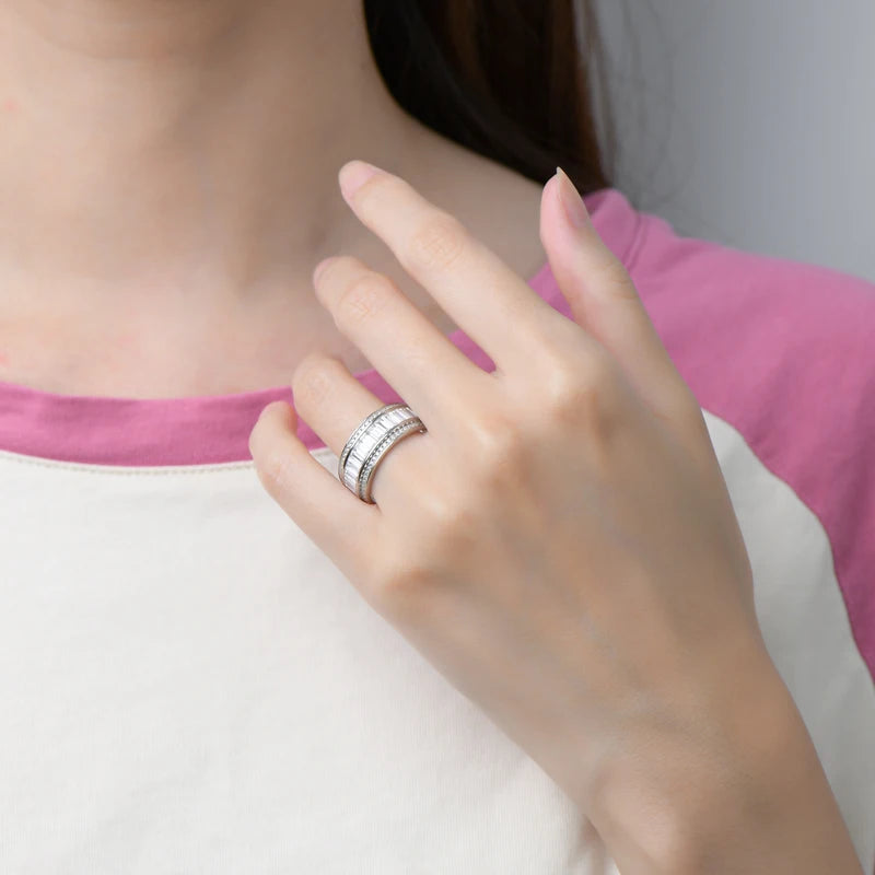 Luxury 5A CZ Full Eternity Ring Band Silver 925 Wide Wedding Promise Rings for Women Men Zircon Diamond Engagement Jewelry