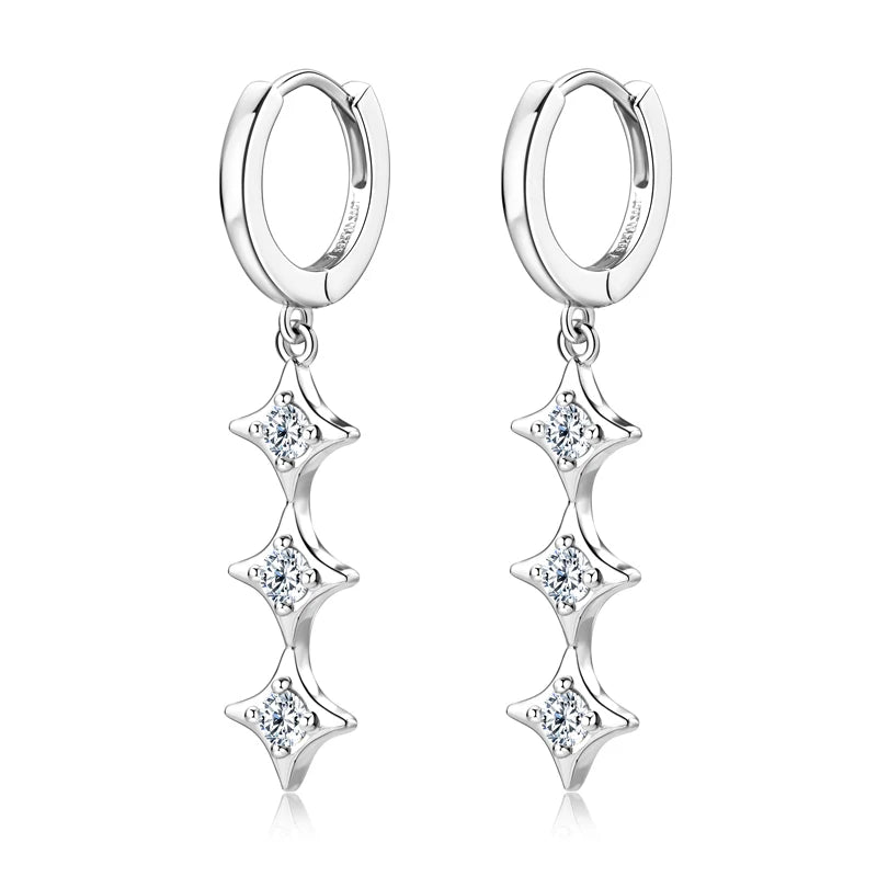 Original D0.30CT Star Moissanite Long Drop Earrings for Women Hoops 925 Silver Cute Wedding Jewelry with GRA Certificate
