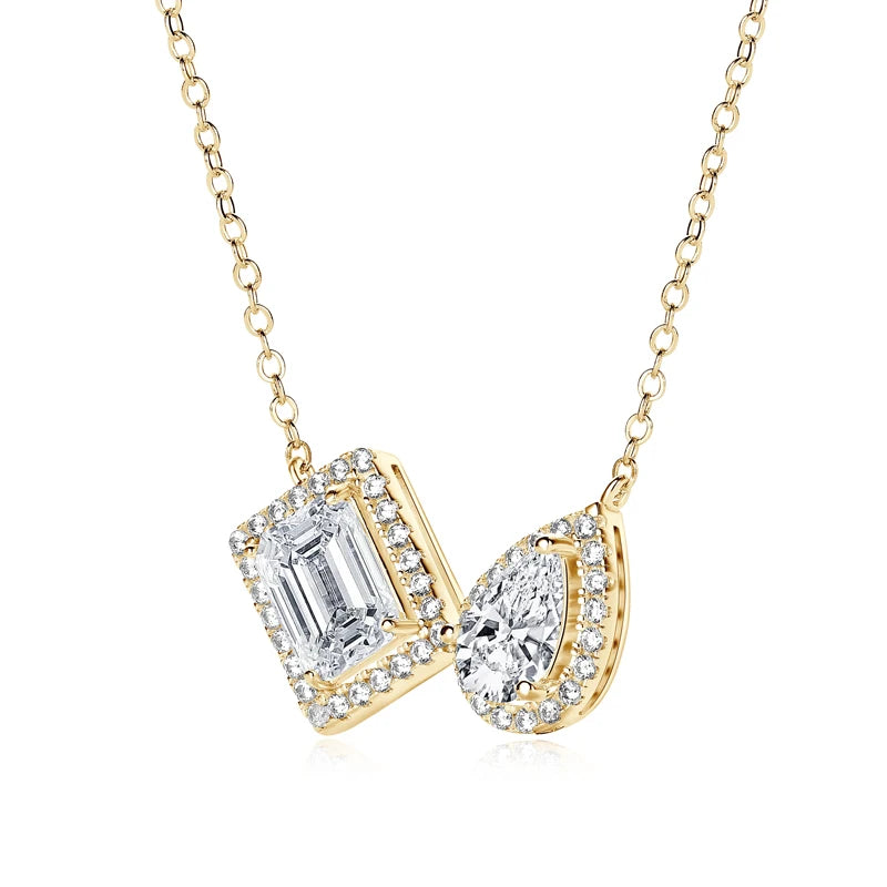 3CTW. 2ct Emerald Cut and Pear Cut D Moissanite Pendant Necklace for Women s925 Silver GRA Certified Jewelry Party Birthday Gift