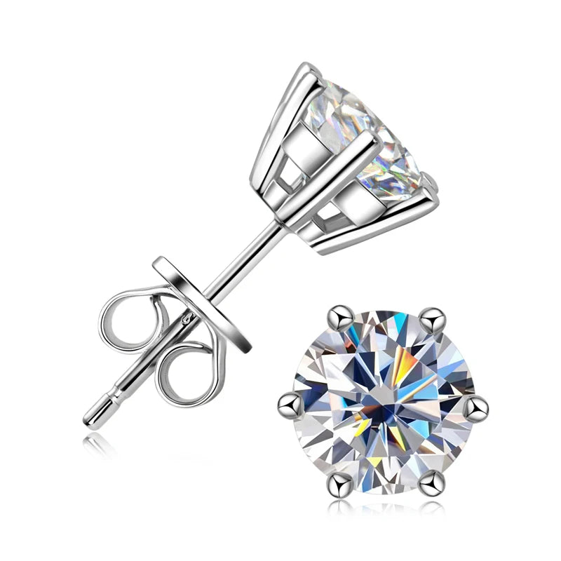 100% 925 Sterling Silver Gold Stud Earrings 6.5mm D Color Moissanite 4 Claw Earrings Classic Jewelry for Women Girl Gift