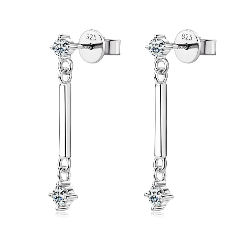 Long Dangle Earrings with Moissanite Drop Piercing Ear Studs Real D Color 925 Silver for Women Jewelry Certificate Gifts