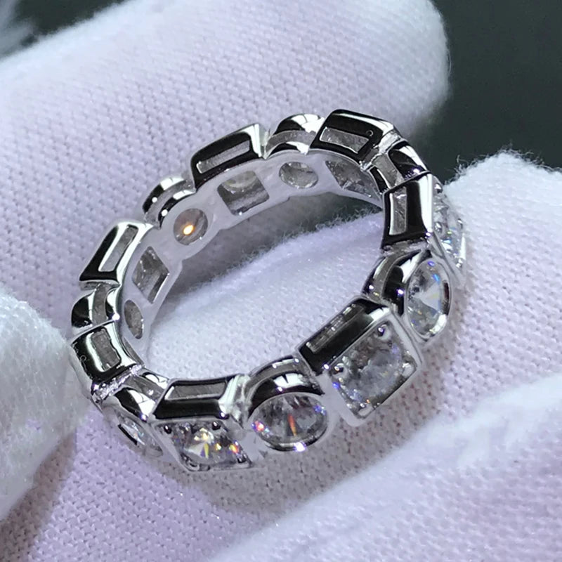 925 Sterling Silver 3.5mm Round Cut Full Eternity Ring for Women Simulated Diamond Square Engagement Wedding Band Ring