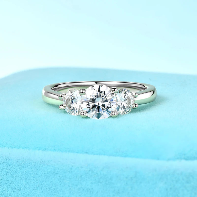 3 Stones D Moissanite Ring Real 925 Sliver Promise Rings for Women Engagement Wedding Jewelry 6.5mm 5mm Lab Diamond Bands