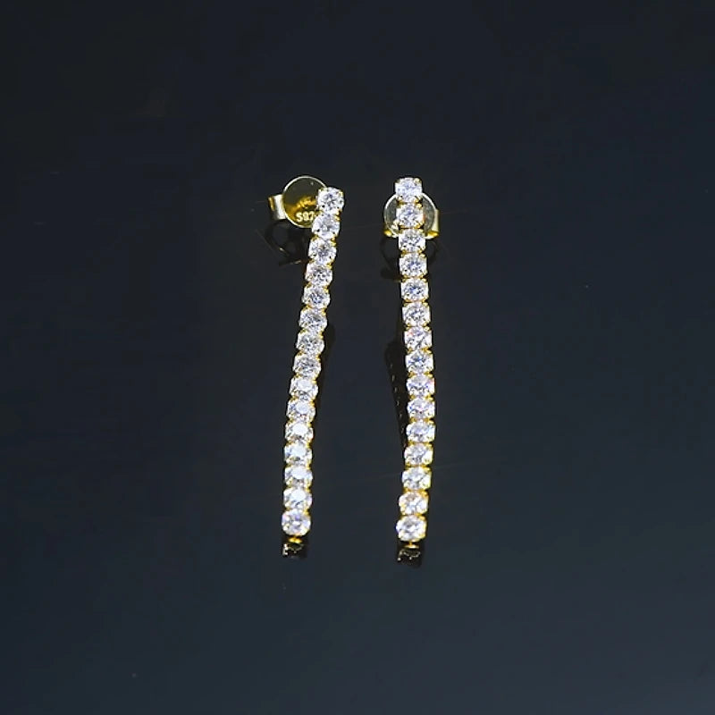 Real 925 Silver Long Drop Tennis Earrings for Women 2.5MM D-E Moissanite Dangle Earrings Stud Luxury Jewelry Party Wedding Gift