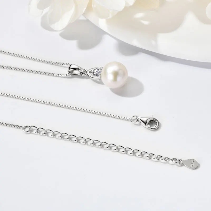 925 Silver White Pearl Pendant Necklace 9-10mm Natural Freshwater Pearl Zircon Pendants For Women Fine Jewelry 2025 Trend