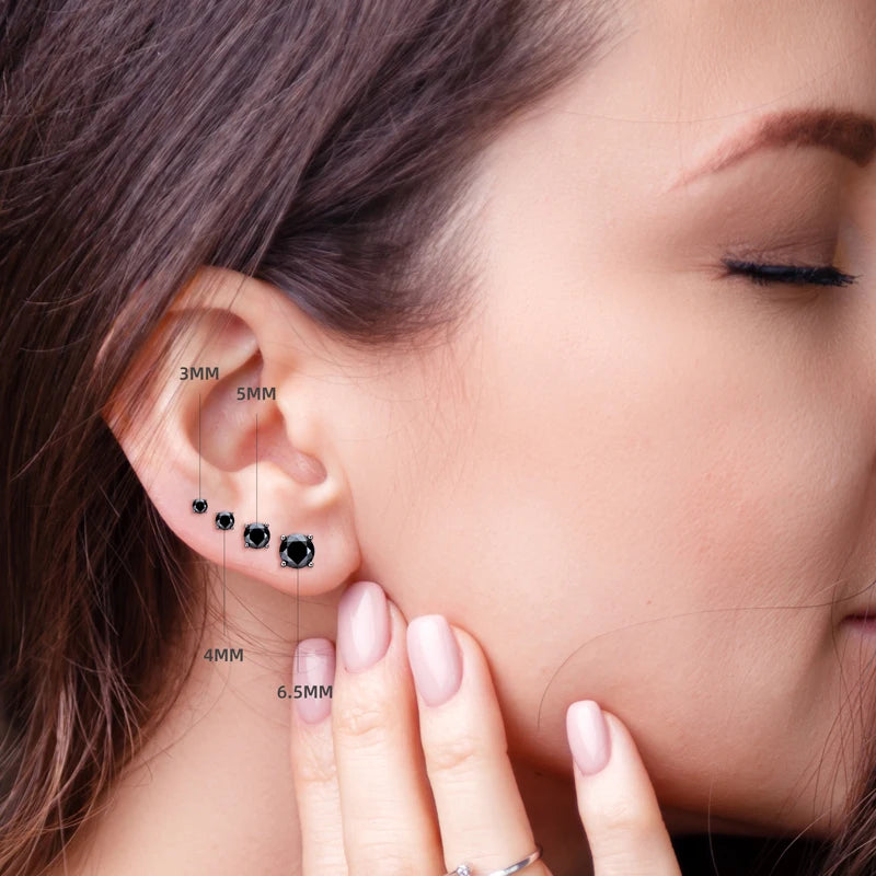 Sparkle Real Moissanite Black Stud Earrings Diamond 925 Silver Gold Ear Piercing Jewelry for Women Men Gifts 3mm/4mm/5mm