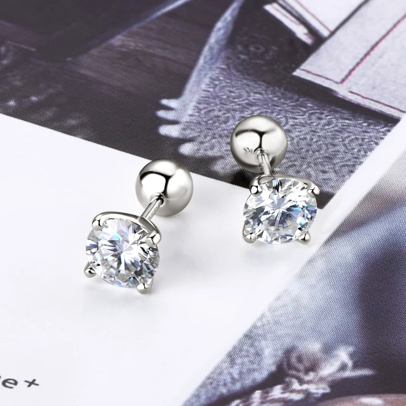 2.0ctw D Color Moissanite Earrings Studs Original 925 Silver Earrings Ball Screw Back Jewelry for Women Men 6.5mm 1 Carat