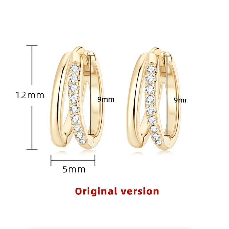 Real D Color Moissanite Double Hoop Earrings for Women 925 Sterling Silver Round 1mm Diamond Minimalist Fashion Jewelry