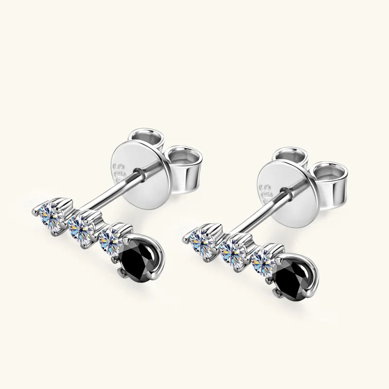 0.38CTTW. Black &White Moissanite Drop Stud Earrings for Women Real 925 Silver Anti-allergy Fine Jewelry Gifts 2025 New