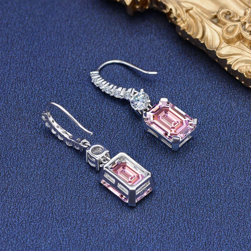 Classic 4.0CT Emerald Cut Gemstone Hook 925 Sterling Silver Color Lab Diamond Drop Dangle Earrings for Women Jewelry Gifts