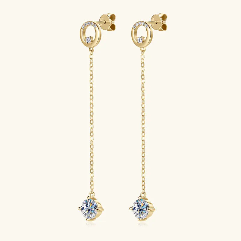 6.5mm 1.0ct D Moissanite Drop Earrings for Women 925 Silver Circle Stud Long Chain Dangle Earrings GRA Certified Jewelry