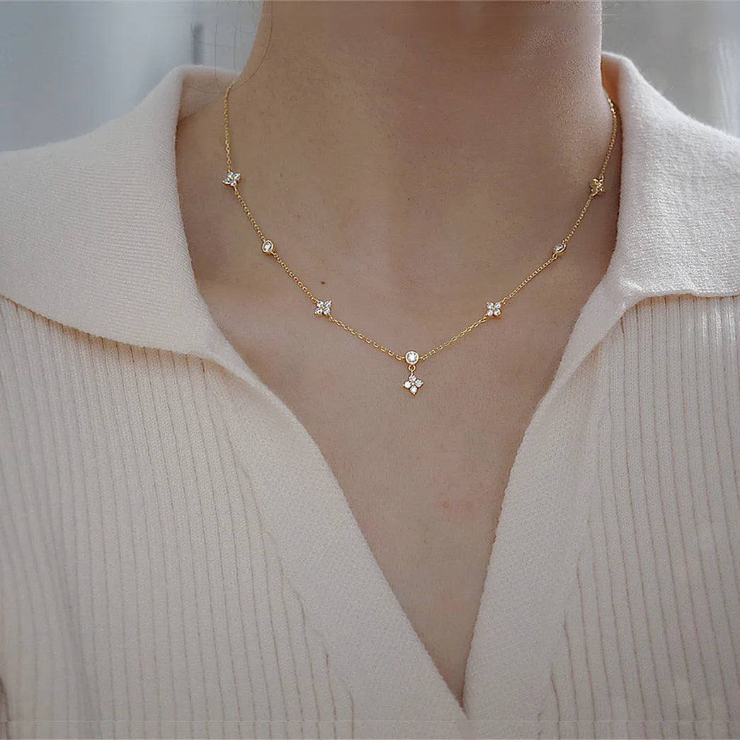 Fashion Cute Four-leaf Clover Moissanite Pendant Necklace 925 Sterling Silver Choker For Woman Lucky Charm Jewelry Gifts