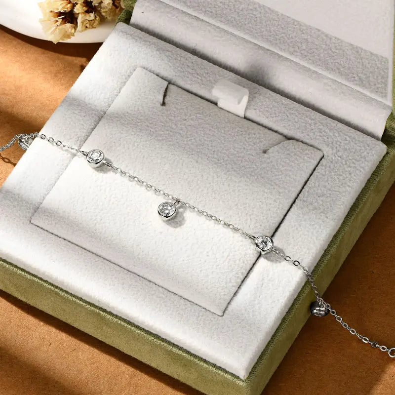 2025 New 4mm Bezel Moissanite Bracelet 925 Silver Adjustable Chain Fashion Bracelets for Women Hand Jewelry Valentine Gift