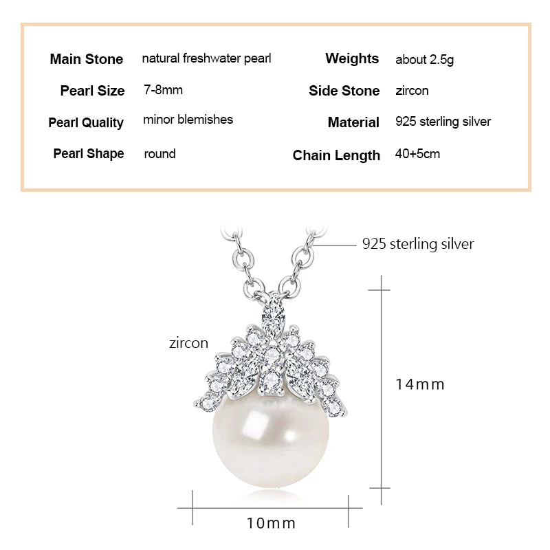 7-8mmFreshwater Pearl Crown Pendant Necklace s925 Silver Adjustable Chain Luxury Fine Jewelry for Women Gift 2025 Trendy
