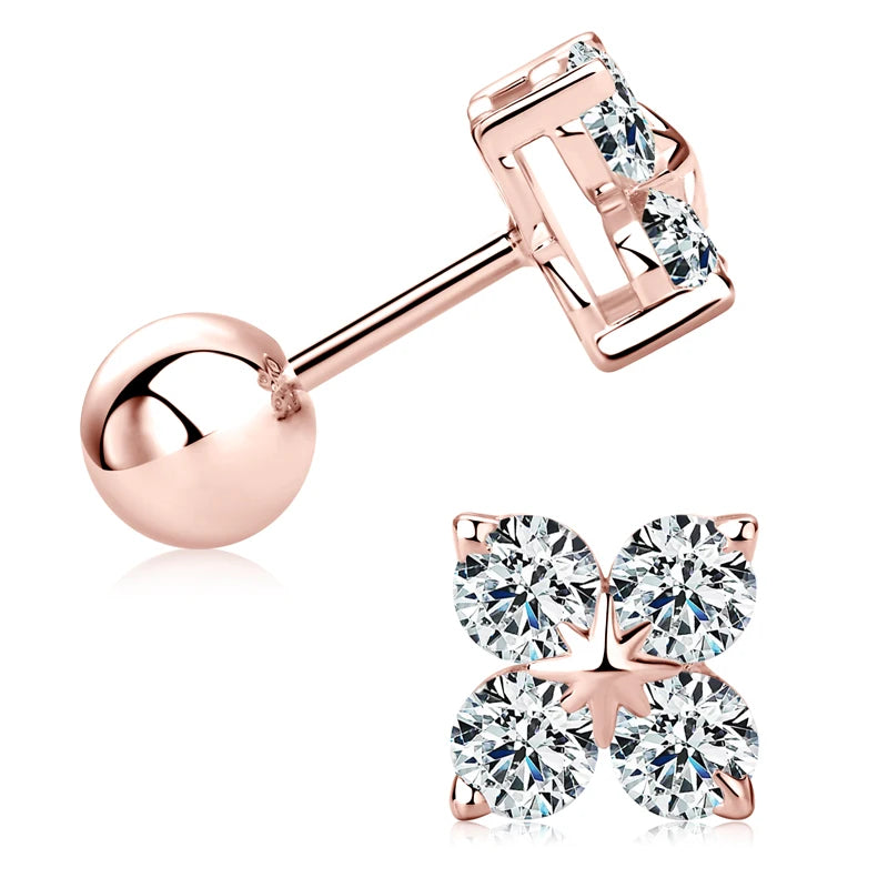 Lucky Four Leaf Clover Moissanite Stud Earrings 925 Sterling Silver Screw-Back Piercing Ear Jewelry for Women Men Gifts