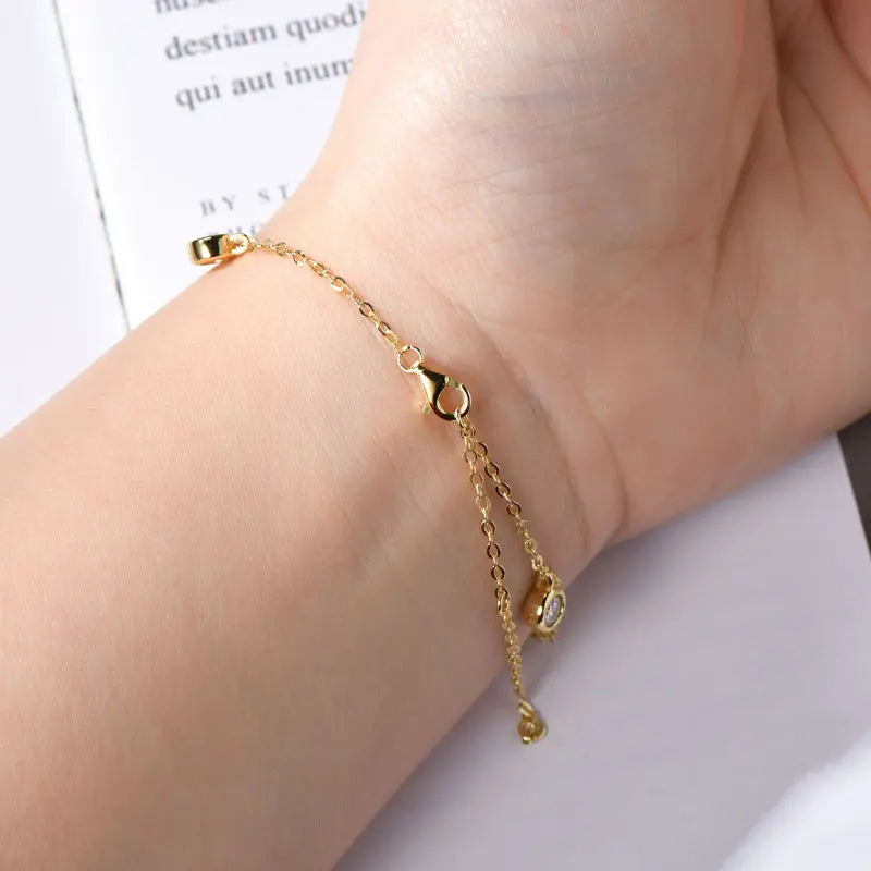 2025 New 4mm Bezel Moissanite Bracelet 925 Silver Adjustable Chain Fashion Bracelets for Women Hand Jewelry Valentine Gift