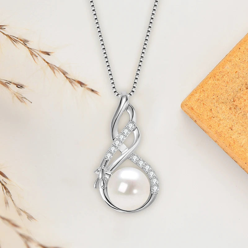 10mm Freshwater Pearl Pendant Infinity Necklace 100% 925 Silver Adjustable Chain Fashion Fine Jewel for Women Gift 45+5cm