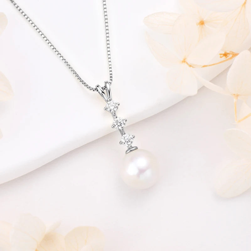 Natural Freshwater Pearl Moissanite Pendant Necklace Real Silver 925 Wedding Engagement Fine Jewelry for Women Gift 45+5cm