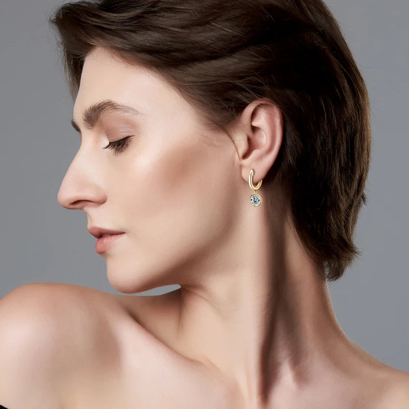 2023 Trend Women's Gold Hoop Earrings Genuine 925 Silver 1CT 2CT Moissanite Drop Earring Wedding Jewelry With Certificate