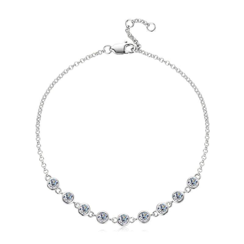 Real 925 Silver Bubble Bracelet 3mm Bezel Round Cut D Color Moissanite Bracelet for Women Jewelry Gifts with Certificate