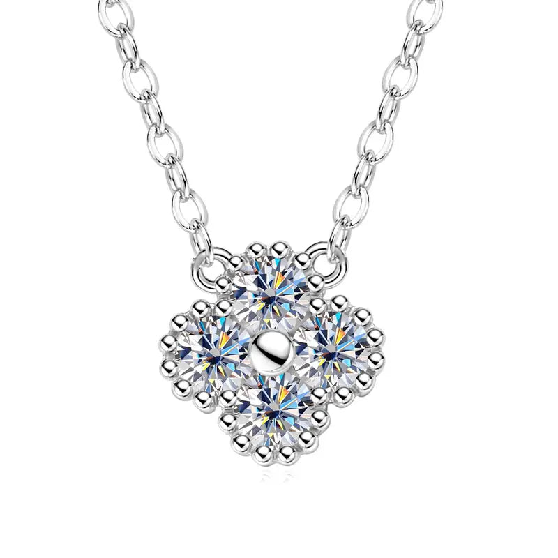 Clover Flower Pendant Necklace 3mm Moissanite for Women Adjustable 925 Silver Chain VVS1 Lab Diamond Necklace Collar Gifts