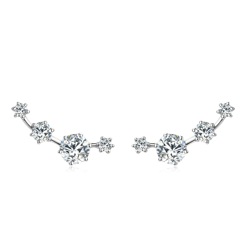18K Gold Plated 925 Silver D0.56CT Round VVS1 Moissanite Curved Stud Earrings Piercing for Women Men Gift 2024 New Jewel