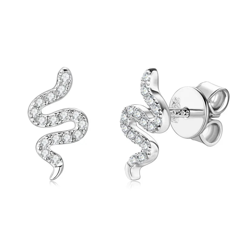 Tiny Spirit Snake Moissanite Earrings Studs Real 925 Silver for Women Men Gift 2025 Unique Animal Design Charm Jewelry GRA