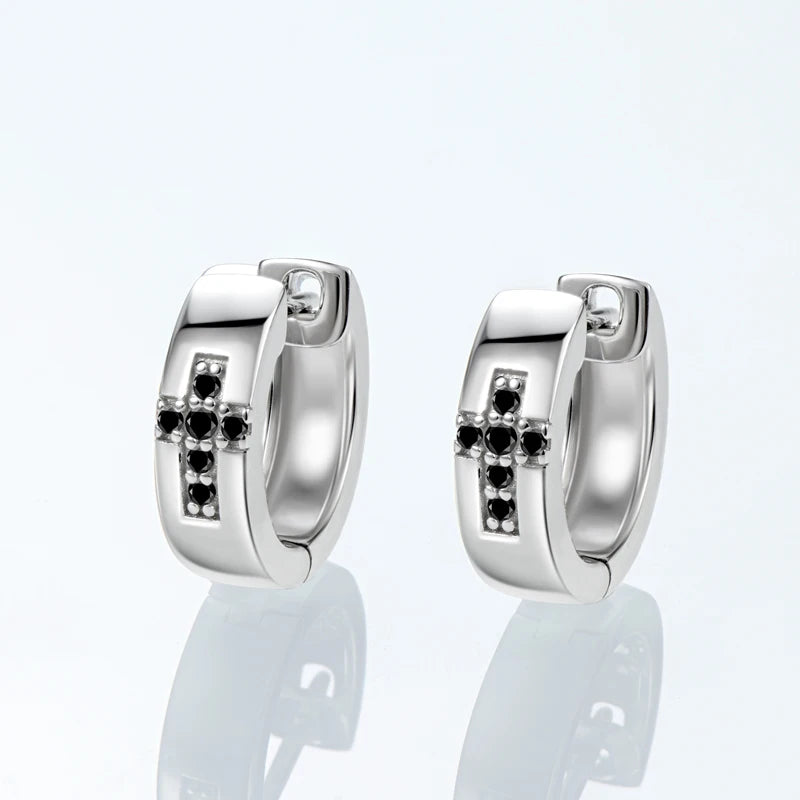 Cross Hoops Men's Earrings Moissanite Diamond Huggie Earring for Women 925 Sterling Silver Earrings Jewelry Birthday Gifts