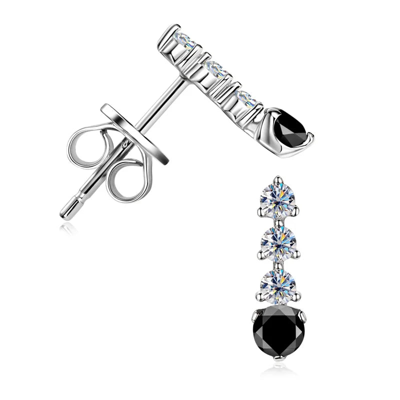 0.38CTTW. Black &White Moissanite Drop Stud Earrings for Women Real 925 Silver Anti-allergy Fine Jewelry Gifts 2025 New