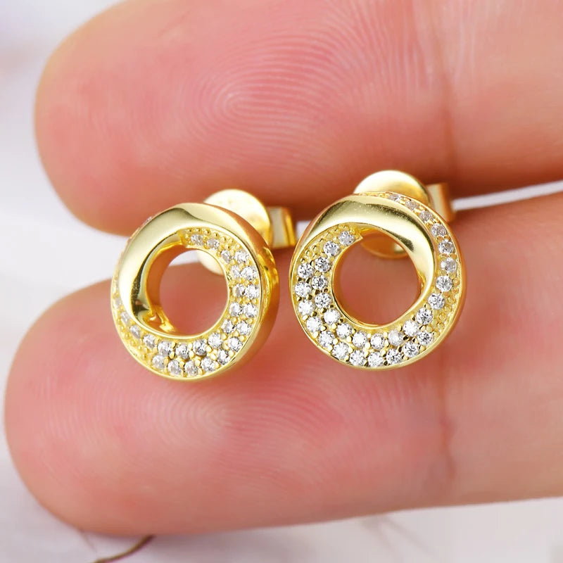 Doughnut Circle D Color Moissanite Stud Earrings for Women Men Real 925 Silver Piercing Ear Jewelry with GRA Certificate