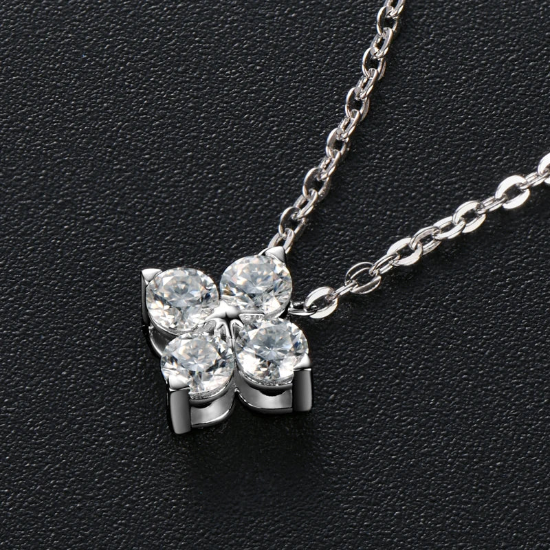 Lucky Clover Necklace Four Leaf Certified D0.40CT Moissanite Pendant Solid 925 Sterling Silver Women's Charm Jewelry Gift