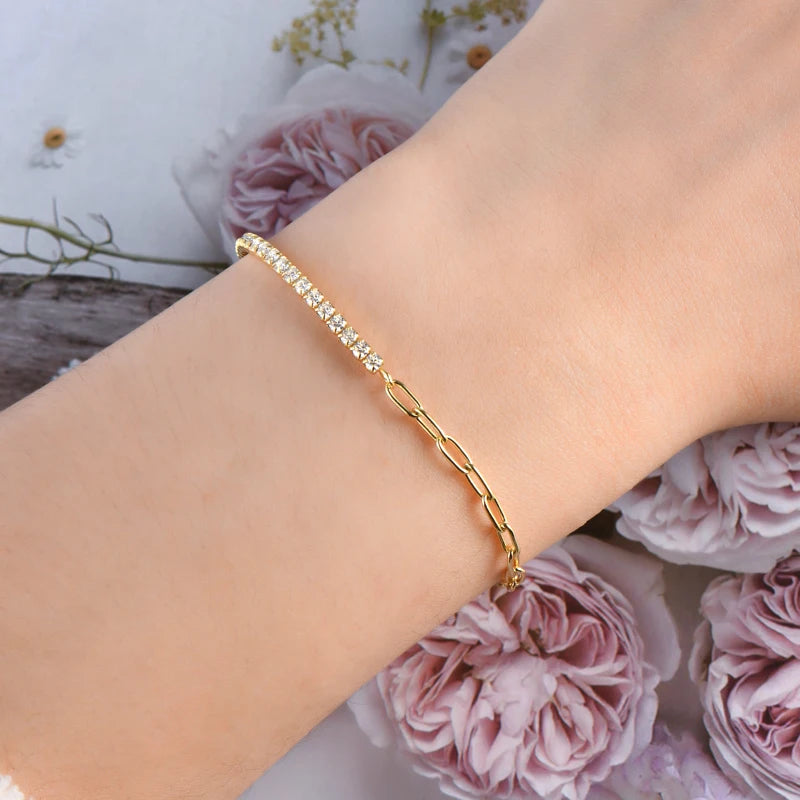 925 Silver Half Chain Tennis Bracelet 2-5mm D Color Moissanite Bracelet for Women Fine Jewelry 18k Gold Plated Bangle New
