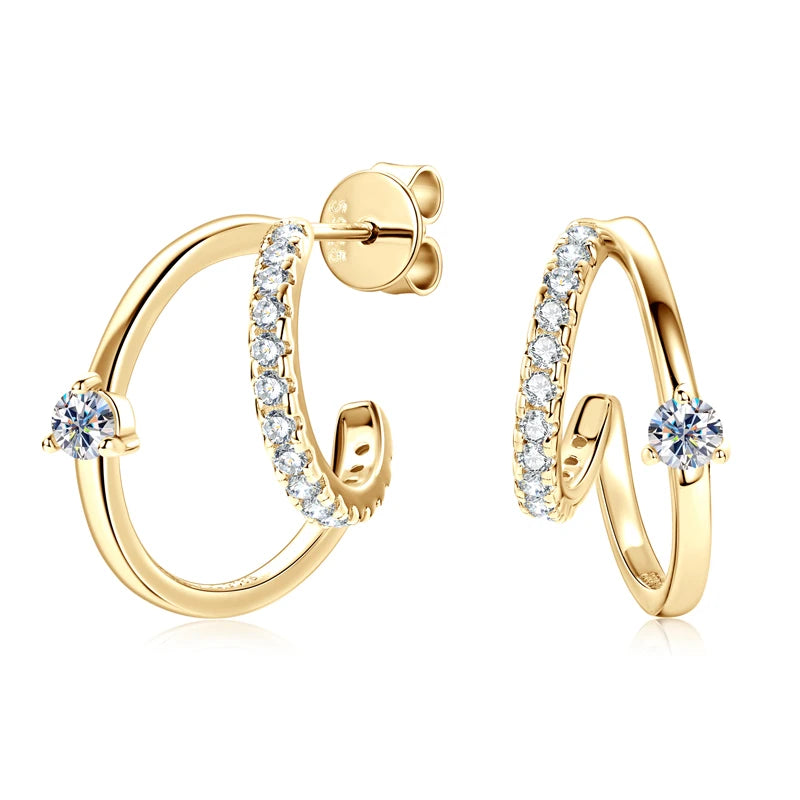 Real 3mm D Color Moissanite Earrings Cuff Double Half Hoop Studs 925 Silver for Women OL GRA Certified Jewelry Gift 2024 Fashion