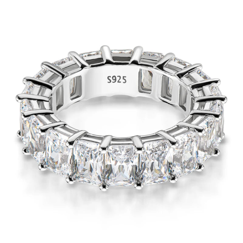 925 Sterling Silver Full Eternity Ring 6x4mm Radiant Cut 5A Zircon Band for Women Simulated Diamond Luxury Party Jewelry