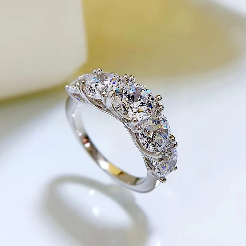 2.0CTTW 6.5mm D Color Moissanite Engagement Wedding Ring 925 Sliver GRA Certified Three Stone Band for Women Promise Fine Jewel