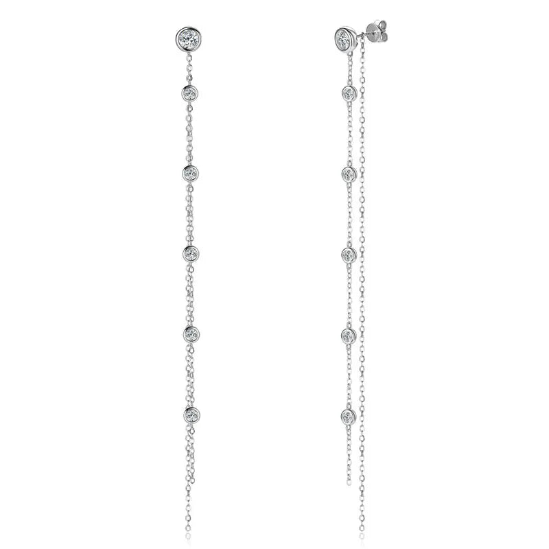 925 Silver 5mm 3mm Moissanite Earrings 10-11.5cm Long Tassel Double Chains Drop Earring for Women Valentine Jewelry Gifts