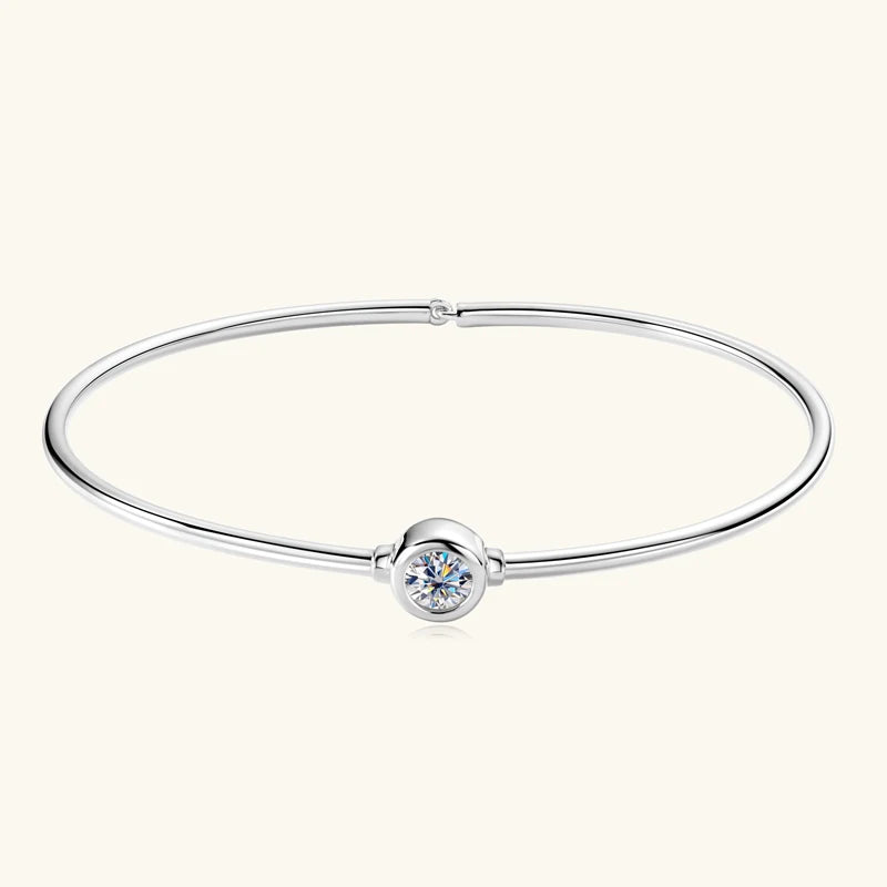 Simple Bangle 925 Silver 5mm 0.5ct D Color Bezel Moissanite Bangles 14K Gold Plated Hollow Tube Bracelet for Women Jewelry