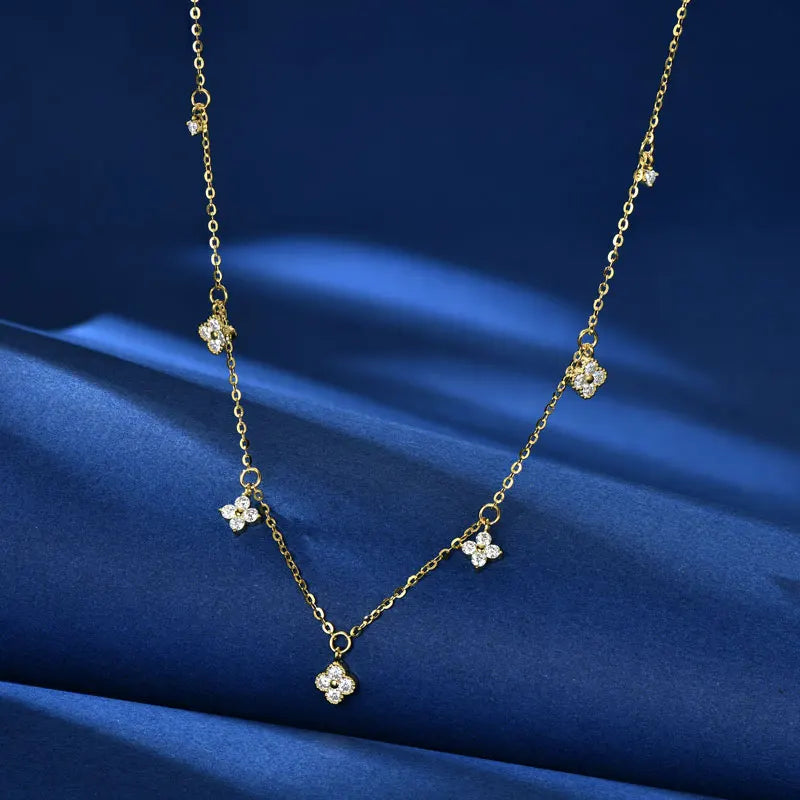 2mm Moissanite Pendant Necklace for Women 925 Silver Four Clover Flower Clavicle Necklaces Charm Valentine Gift 2025 Trend