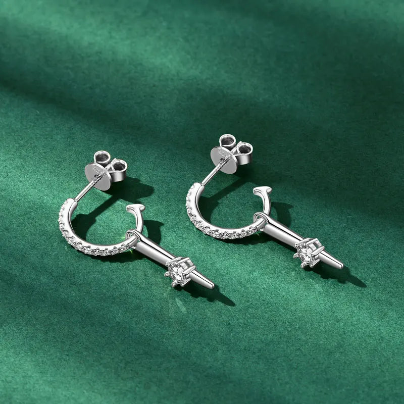 925 sterling silver moissanite stud earrings Fashion women's half-open hoop drop earrings dual use jewelry original 2025