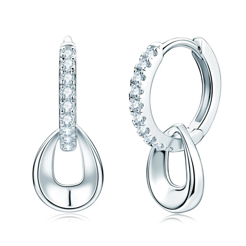 D Moissanite Hoops Earrings Silver 925 1.3mm Round Cut Certified Jewelry for Women Detachable Dangle Earring Gifts for her