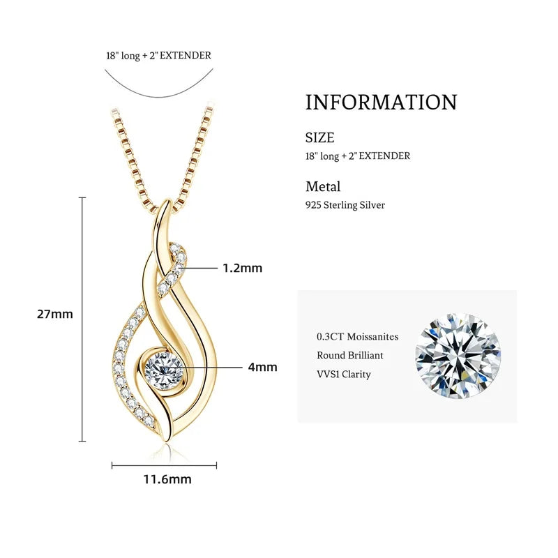 Real D0.43CT Moissanite Twist Pendant Infinity Necklace Silver 925 Sterling for Women Jewelry Wedding Party Birthday Gifts
