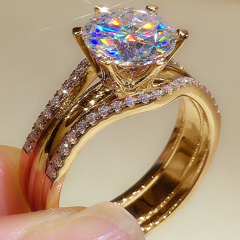Bridal Sets for Women Gold Color 3.0CT Moissainte Wedding Rings Classic 2ct Designed Promise Band Engagement Jewelry Gifts