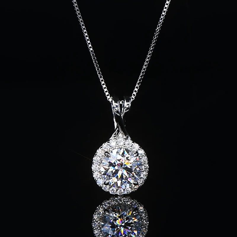 3CT 2CT 1CT D Moissanite Halo Pendant Necklace for Women 925 Silver Adjustable Chain Sparking Lab Diamond GRA Certified Jewelry