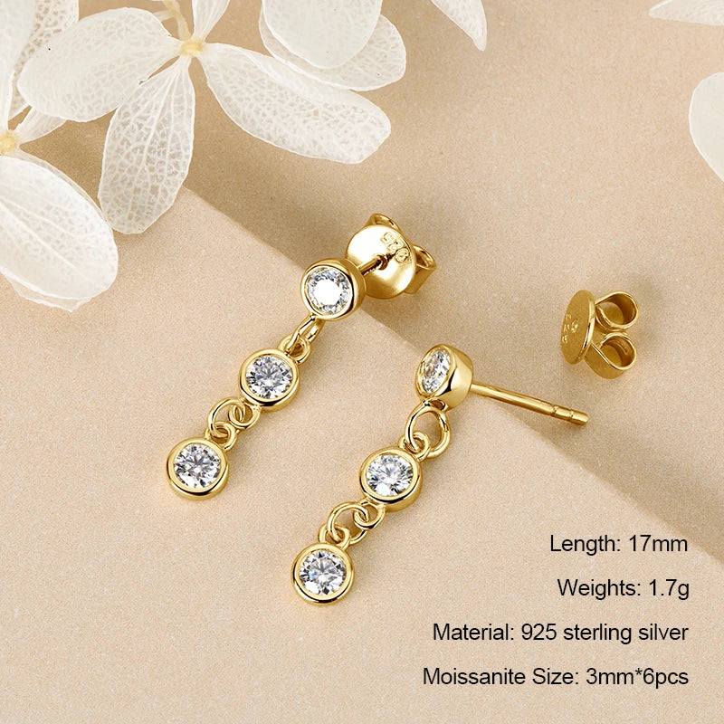 Long Tassel Star Moissanite Pendant Earrings for Women S925 Silver Chain Dangle Drop Earrings Studs GRA Certified Jewelry