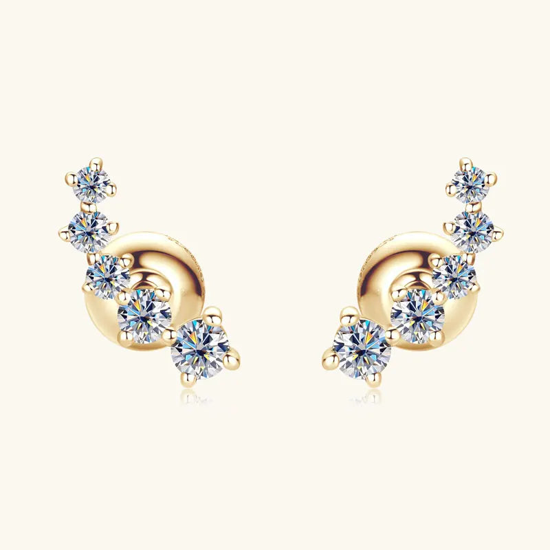 Real Gold 10k D-E Moissanite Stud Earrings Yellow Gold 5-stone Mini Earrings GRA Certified Wedding Engagement Jewelry for Women